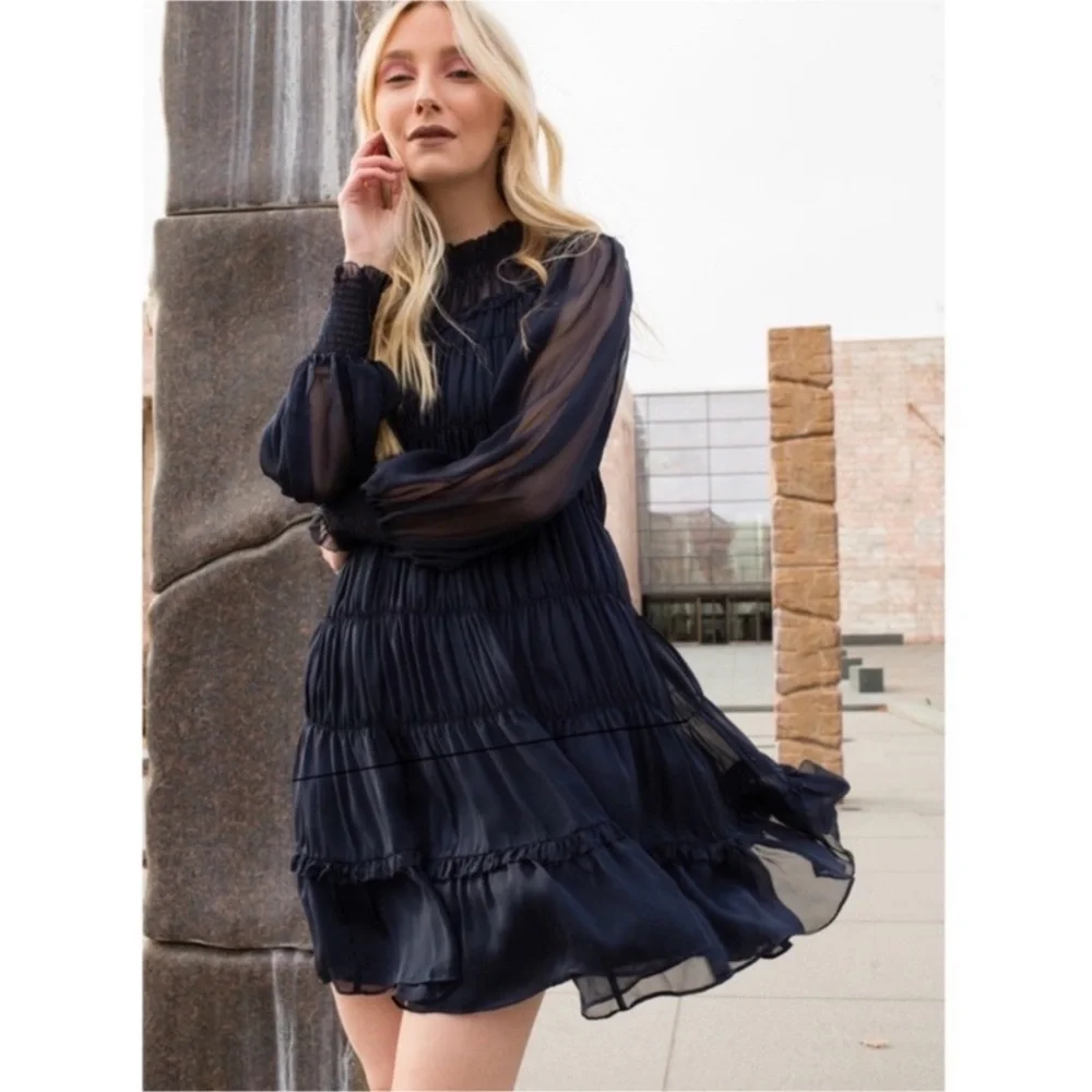 ULLA JOHNSON Emmeline Midnight Blue Silk Dress Sz 0